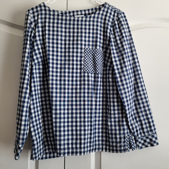 J.Jill Gingham 100 % Cotton blouse top white and blue buttons size M - Picture 1 of 8
